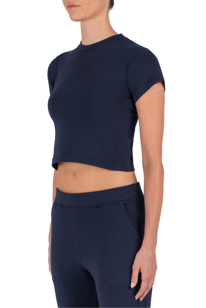 ★ TOOMUCHTAX★ Hydrate Hotfix Baby T-Shirt Navy T25SSTS79N Women's Navy Baby T | Crop Tops for Women | TATEJONES