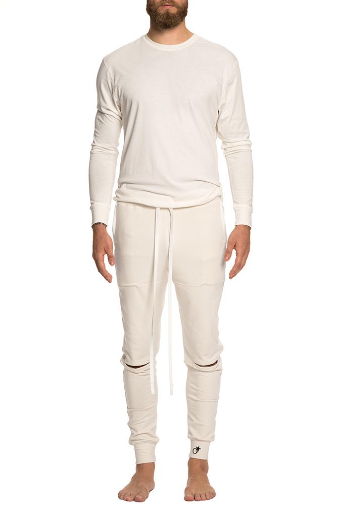 PERVERZE ☆ Slit Double Long Tee / White Men's White Slit Elbow T | Long Sleeve T-Shirts for Men